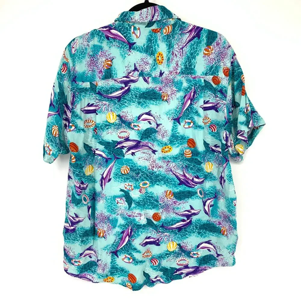 VINTAGE Guess By Marciano Men's Sz 2 US M Button Up Casual Shirt Dolphin Print